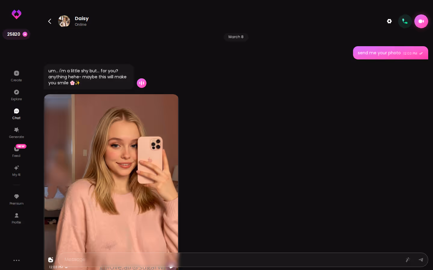 A GoLove chat on desktop with the character responding in context — the continuity Candy subscribers say they miss
