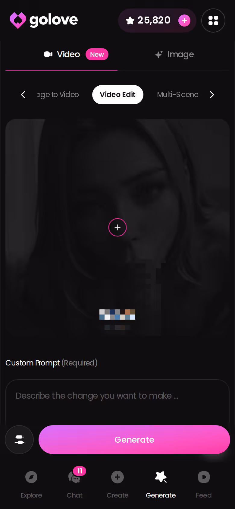 GoLove Video Edit on mobile, used to rework a generated clip